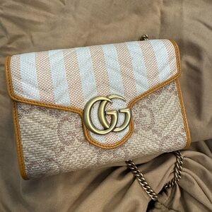 Gucci Beige and White Striped Bag
